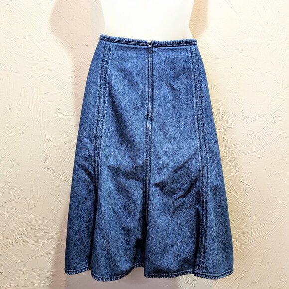 Vintage 90s Midi Length Denim Skirt Womens 12 Low Rise Y2K Casual Pencil Flare - Picture 3 of 5